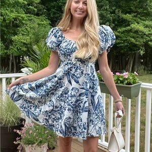 Floral Blue and White Dress